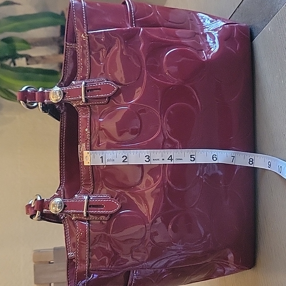 COACH red signature embossed leather satchel bag - Picture 10 of 11